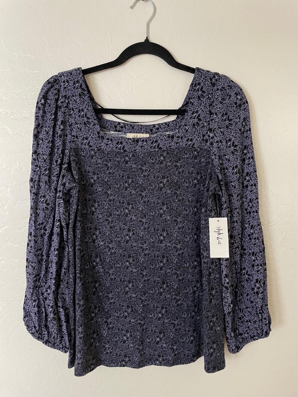 Style & Co. Black Blouse with Lavender Floral Print